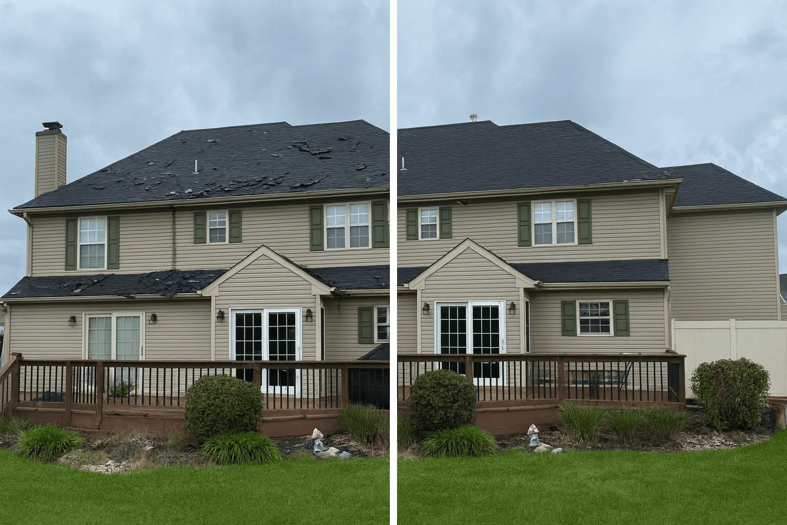 Before and after project photos of completed roof repairs in Bethlehem