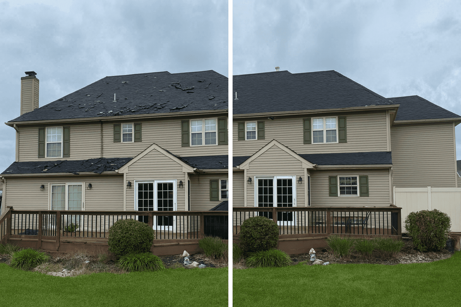 Before and after project photos of completed roof repairs in Bethlehem