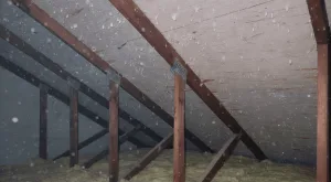 Close-up of attic frost spots showing attic condensation in Philadelphia