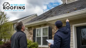 Professional reviewing storm damage roof checklist Lehigh Valley