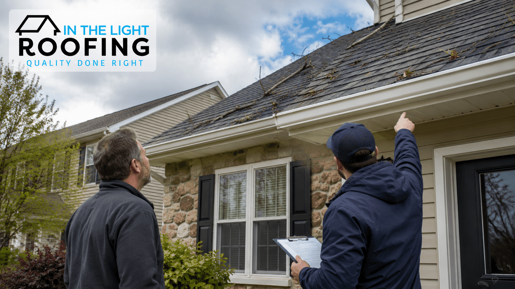 Professional reviewing storm damage roof checklist Lehigh Valley